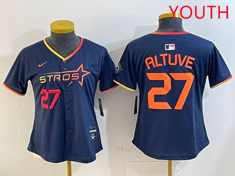 Youth Houston Astros #27 Altuve Drak Blue Three generations Joint Name 2025 Nike MLB Jersey style 4103
